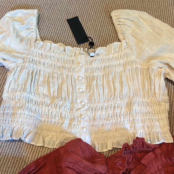 2 NWT GIANNI BINI ruched elastic fall crop tops size L/XL - Picture 3 of 11